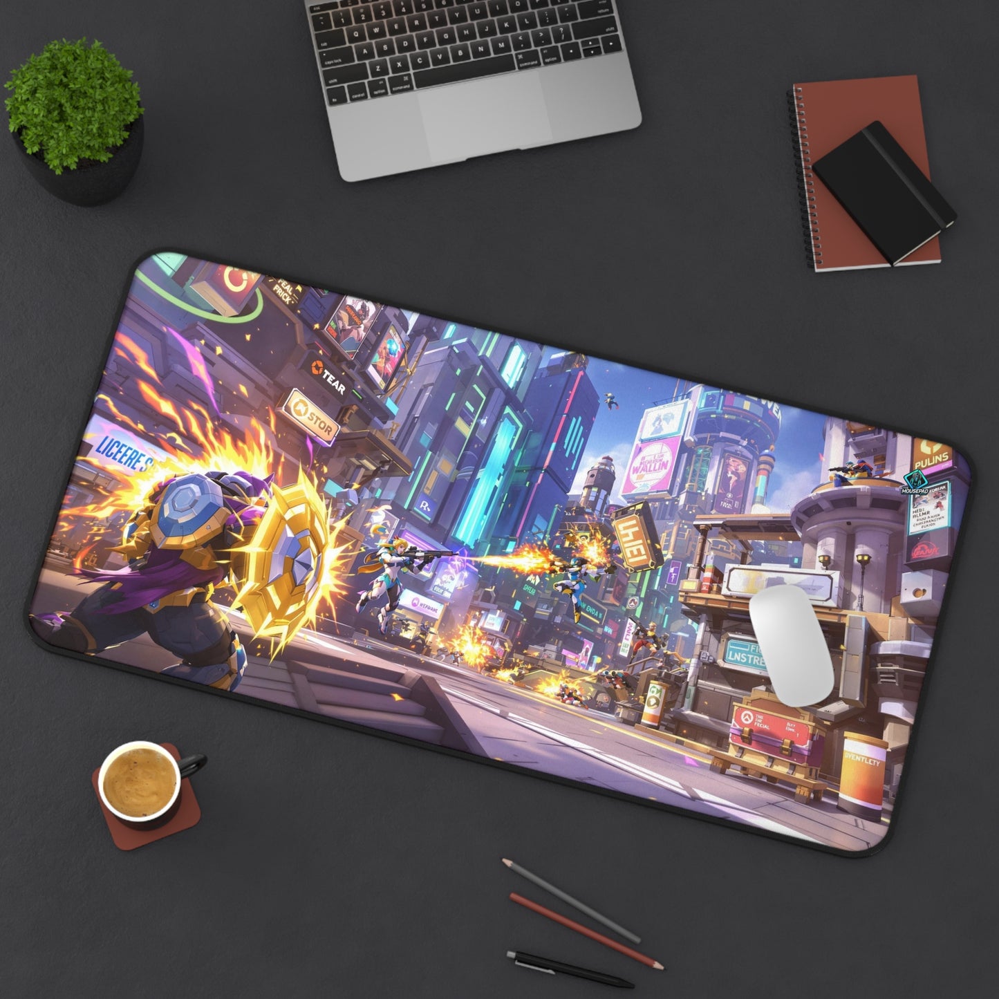 Gaming Deskmat - Neon City Battle 16" x 32" (US Version)